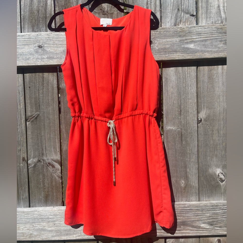 Greylin Coral Red Mini Dress with Drawstring Waist Sz M